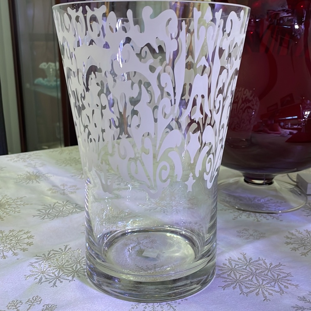PARTYLITE Couture Pillar Hurricane Candle Holder 10" NIB Clear / Frosted